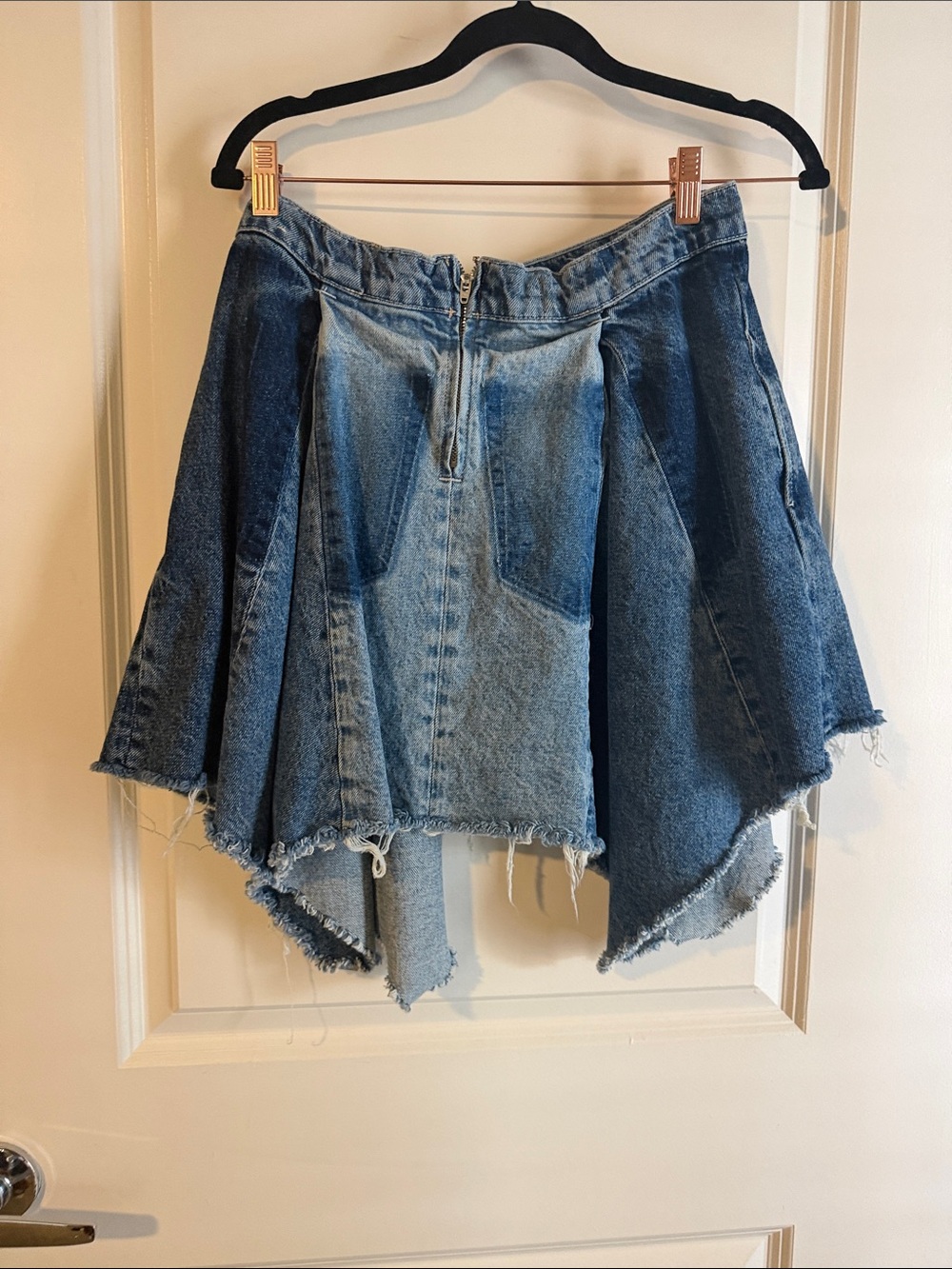We The Free Two-Tone Denim Asymmetrical Frayed Skirt - Blue - Picture 3 of 9